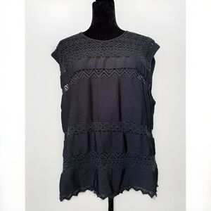 The Limited - Black Lace Overlay Panel Sleeveless Top Vintage Large